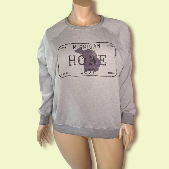 RUMMAGED Gray Michigan Crew Neck Sweatshirt - Picture 4 of 6